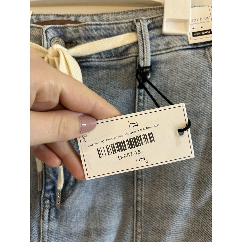 NEW! Judy Blue Jogger Jeans High Rise Light Wash Denim 15/32 Drawstring Waist - Picture 3 of 8